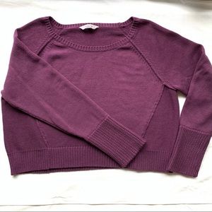 Athleta Kinsley Womens Size L 30% Wool Sweater Crop Crew Neck Purple Knit Top